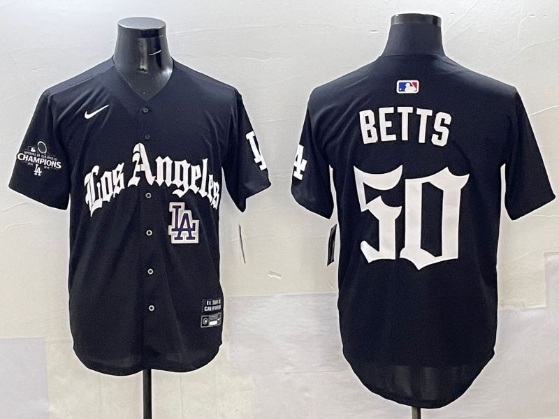 Men Los Angeles Dodgers 50 Betts Black Five generations Joint Name 2025 Nike MLB Jersey style 44